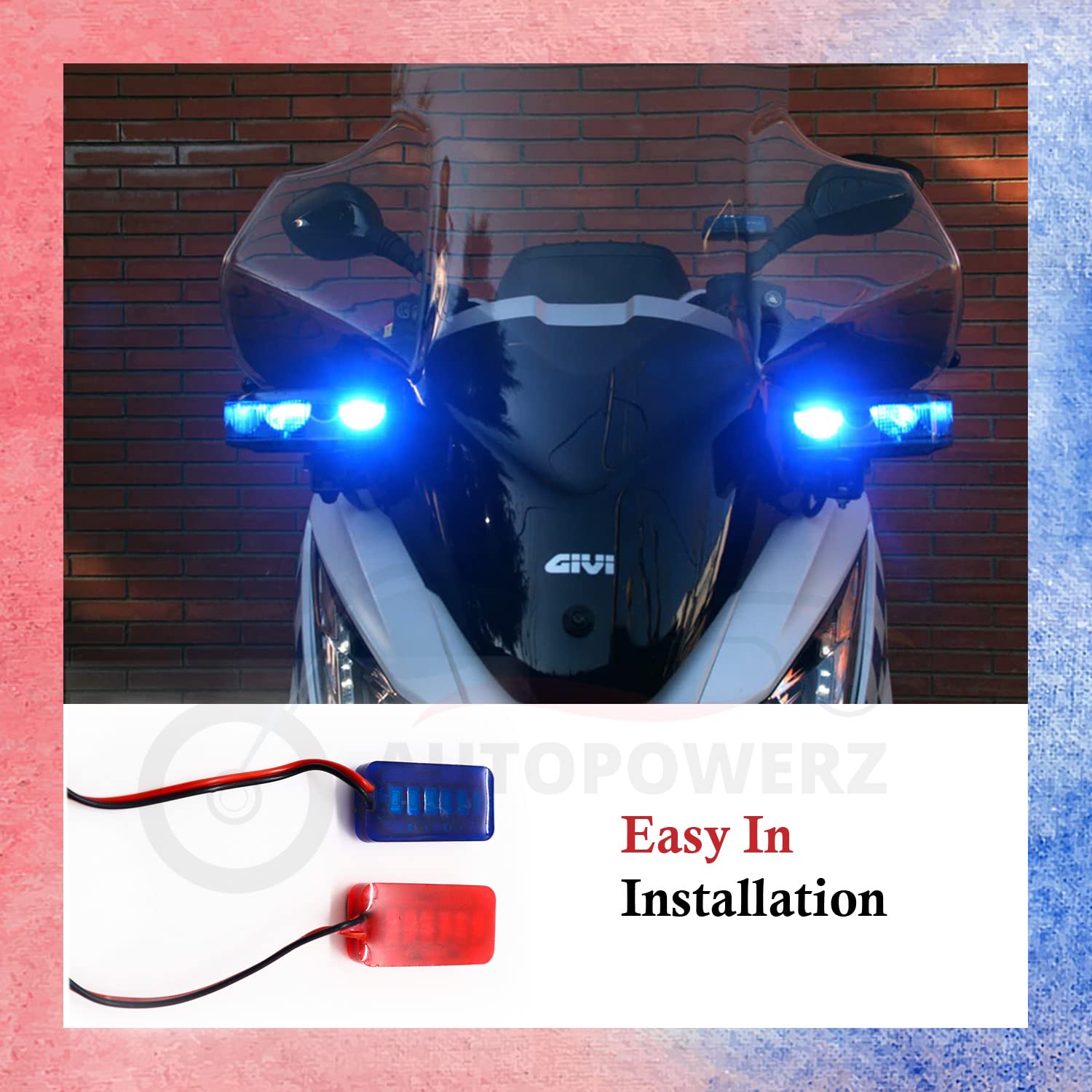AUTOPOWERZ® LED Biscuit Shape Strobe Light with Flashing Handle Light Red & Blue Universal for Motorcycle