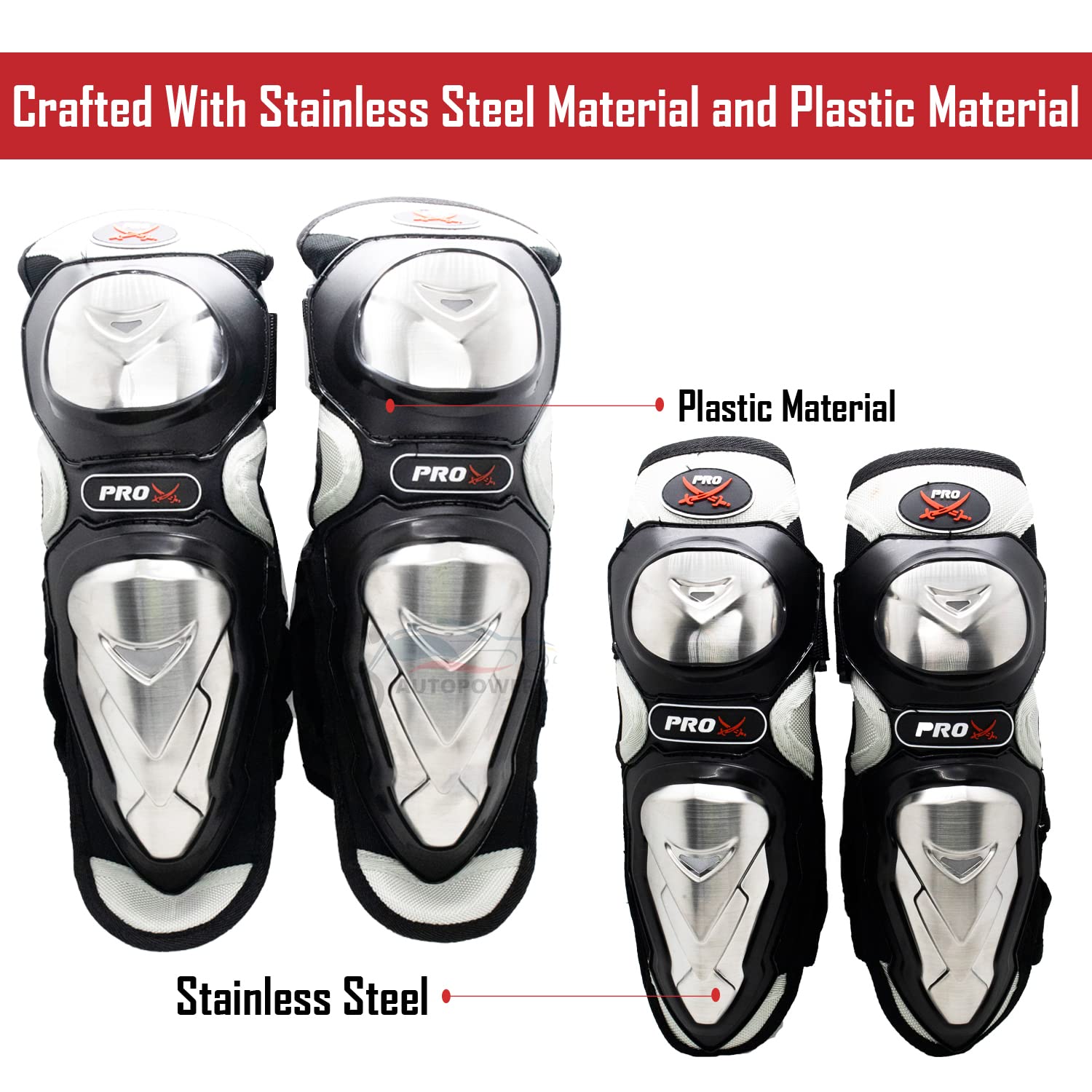 AUTOPOWERZ New Full Steel Knee & Elbow Guard Flexible Breathable Adjustable Knee Shin Armor Protector for Bikers and Riders