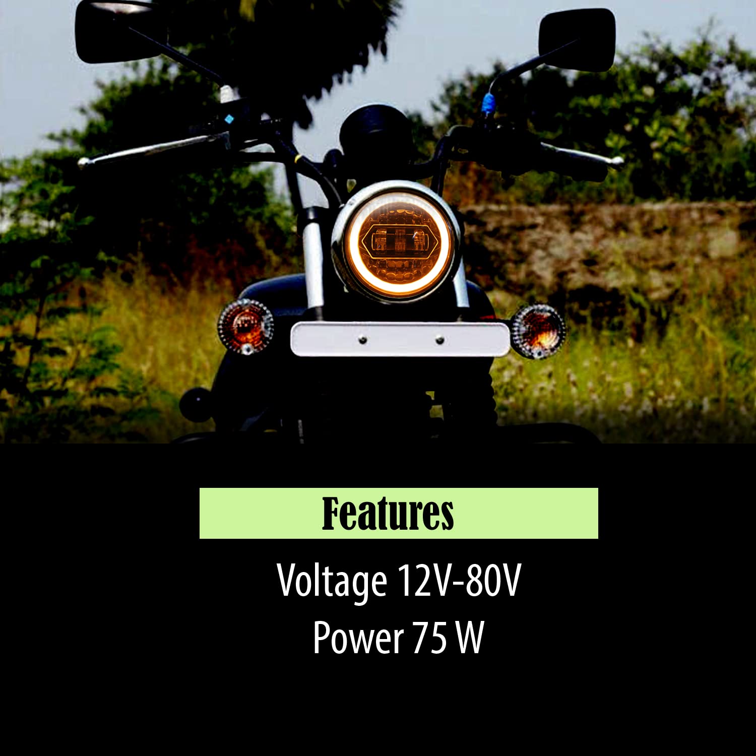 LIU HJG 5.75 inch LED headlight, 75W round LED headlight, LED bike headlight 12-80V DC, round headlamp for Bajaj bikes, Avenger compatible LED light, motorcycle LED headlight, universal fit round headlight, high power LED for Bajaj, waterproof bike headlight, durable motorcycle headlamp, LIU HJG LED headlight for Avenger, custom LED headlight for Bajaj, bike LED headlight upgrade, bright 5.75 inch round LED light, energy-efficient motorcycle LED headlamp.