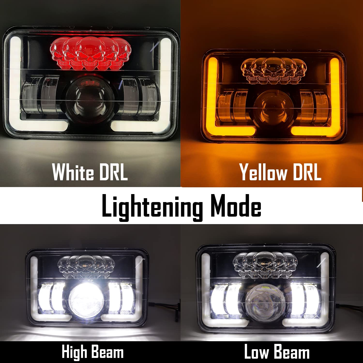 AUTOPOWERZ® White LED Projector Hi/Low Beam Headlight For Hero Splendor Plus, Splendor Pro, Splendor With 5 Skull Multi Flashing With Yellow & White DRL (5 Skulls Splendor Headlight)