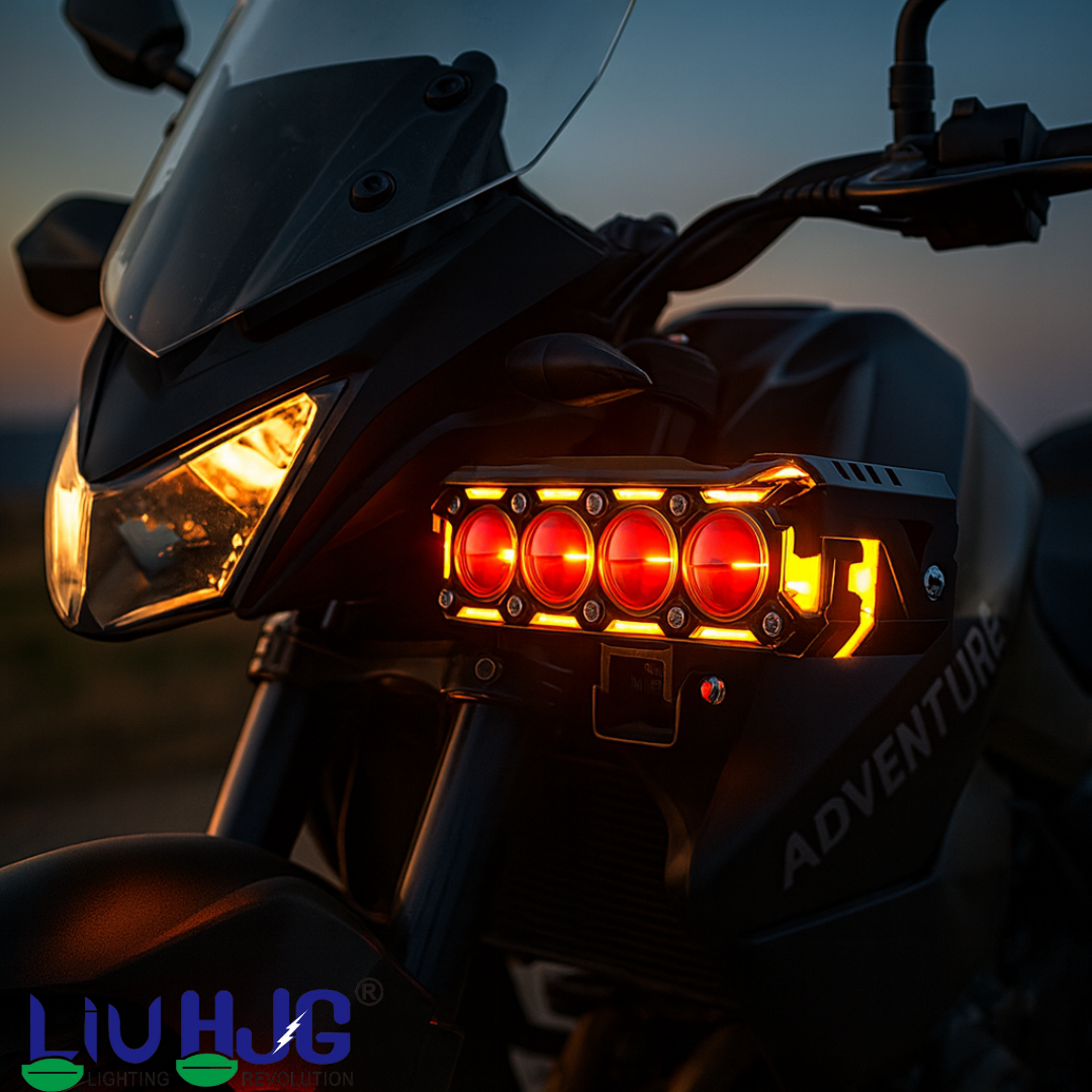 LIU HJG Dual Cut Lens 4 Lens LED Fog Light With Wiring Kit Waterproof & Dustproof 300W 12V DC Power Yellow, White, Red Devil Eye Light, Yellow DRL Universal fit for All Bikes & Cars (Pack of 2)