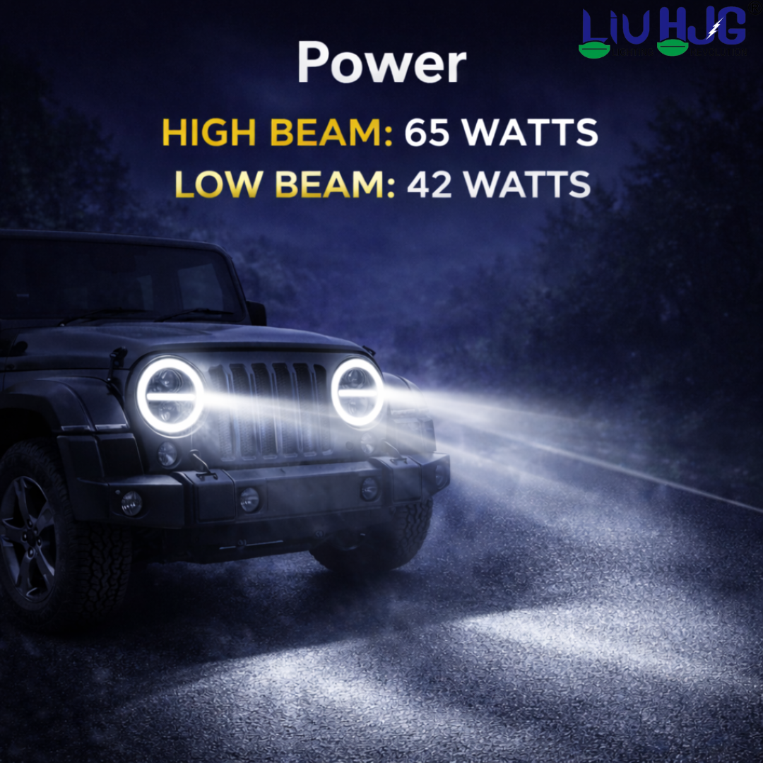 LIU HJG 7 Inch DRL LED Headlight Bulb High Brightness Waterproof & Dustproof High Beam 65W Low Beam 42W 12V DC Power Yellow White DRL Light Fit for Thar, Jeep, Classic 350, GT 650 (Pack of 1)
