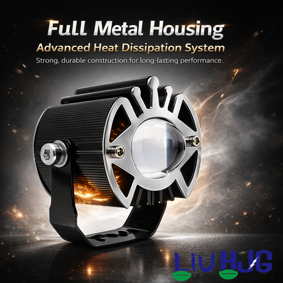 LIU HJG Super Bright LED Single Fog Light Waterproof & Dustproof 25W 12V DC Power Heat Dissipation Yellow White & Blue Devil Eye Light Reflection Universal fit for All Bikes & Cars Model (Pack of 1)