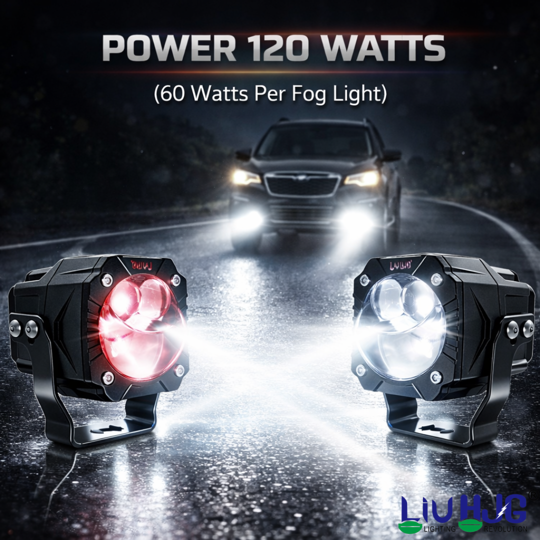 LIU HJG Wiring Harness 3 Lens Goriila Fog Light High Brightness Waterproof & Dustproof 120W 12V DC Power Yellow, White, & Red Devil Eye Light Reflection Universal fit for All Bikes And Car Models (Pack of 2)