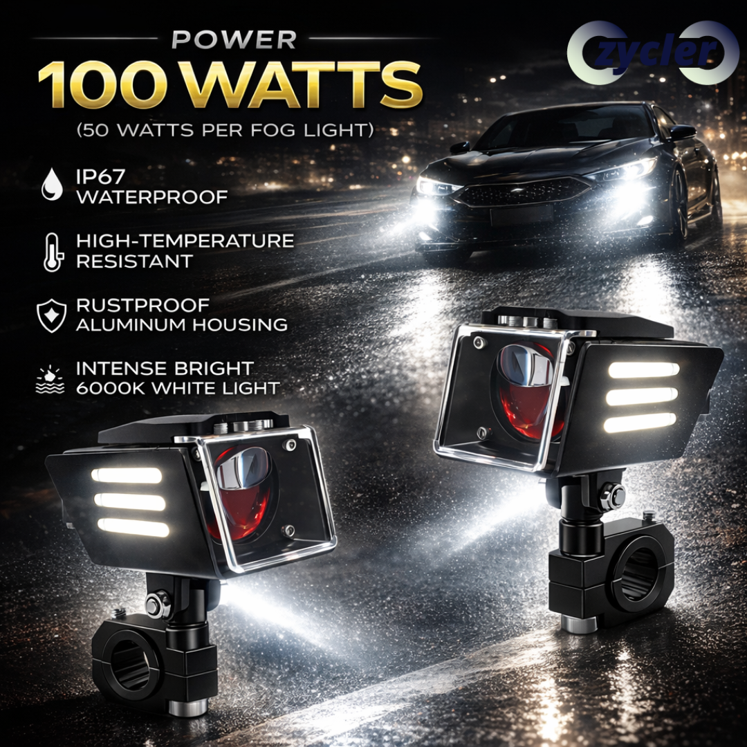 ZYCLER Dual Cut Single Lens Premium Fog Light with Wiring Harness &amp; Yellow Glass Waterproof &nbsp;White, Yellow, Red Devil Eye Light Reflection Made By Fully CNC Metal 100W 12-80V DC Power Universal Fit For All Types of Vehicles (Pack of 2)&nbsp;