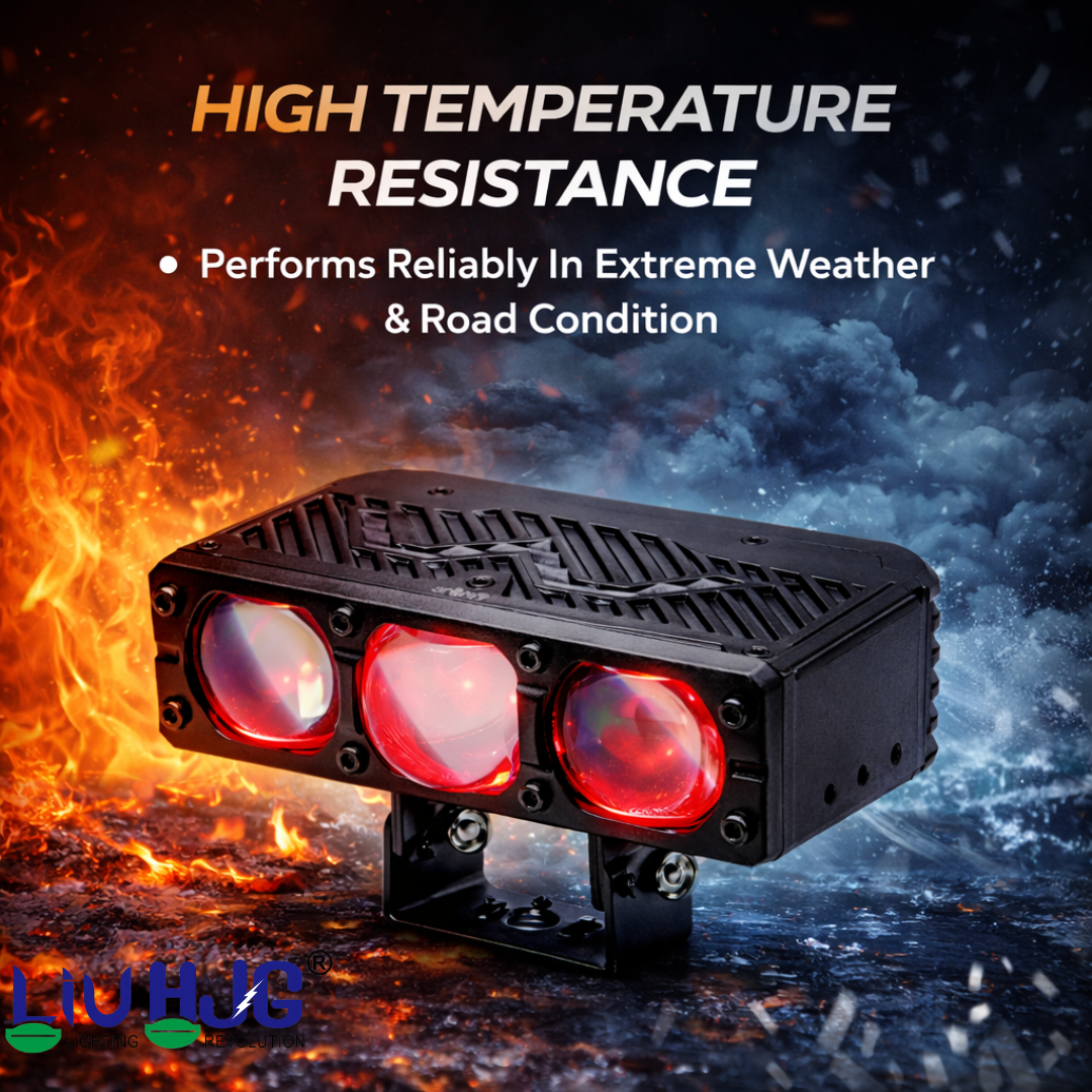 LIU HJG 3 Lens Ultra Bright LED Fog Light Waterproof 7 Dustproof 100W Each (200W Total) 12V-80V DC Power Yellow, White & Red Devil Eye Light Universal fit for All Bikes & Cars Model (Pack of 2)