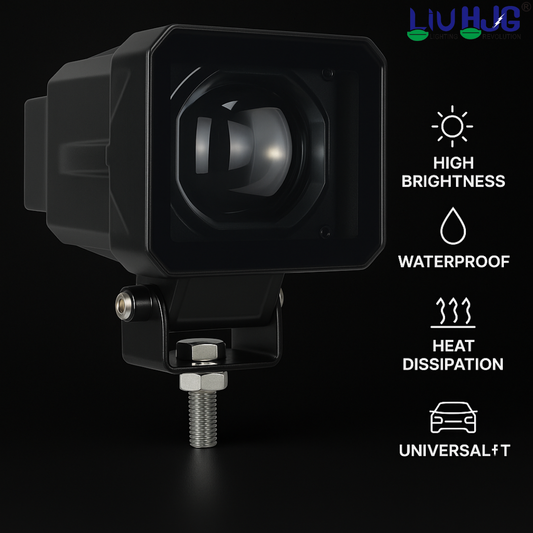 LIU HJG A32 square lens LED fog light highlighting high brightness, waterproof rating, heat dissipation, and universal fit.