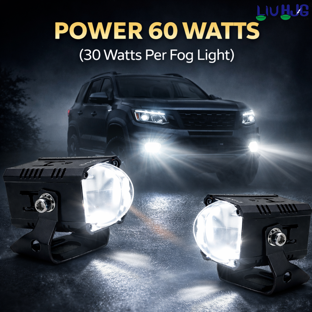 LIU HJG Single Lens High Bright LED Fog Light Waterproof & Dustproof 60W 12V-80V DC Power Yellow White & Red Devil Eye Light Reflection Universal fit for All Bikes & Cars (Pack of 2)
