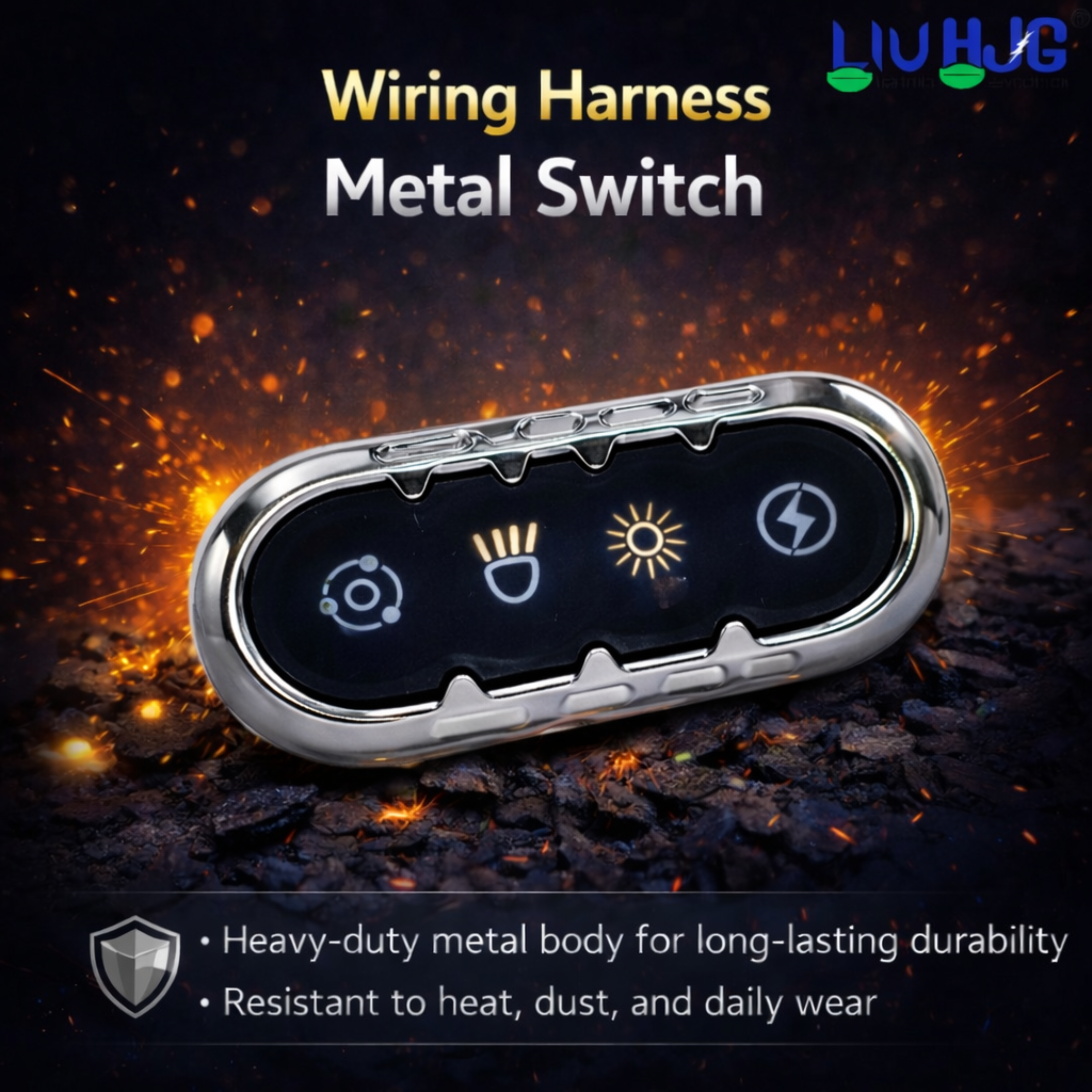 LIU HJG 3 Pin Premium Wiring Harness 3.4M Heavy Duty Copper Wire with Metal Wireless Switch for Auxiliary LED Fog Lights Universal Fit (Pack of 1)