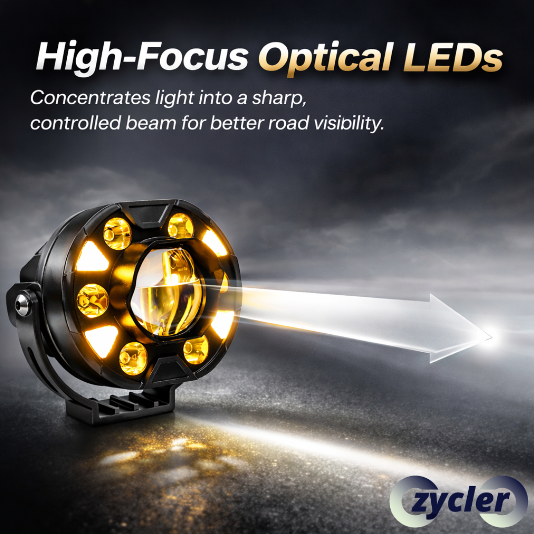 ZYCLER Dual Cut Lens 6 LED High Bright Premium Fog Light with Wiring Harness Waterproof White High Beam White, Yellow, Warm White Low Beam Light Yellow DRL Light Made By Fully CNC Metal 200W 12-80V DC Power Universal For All Types of Vehicles (Pack of 2)