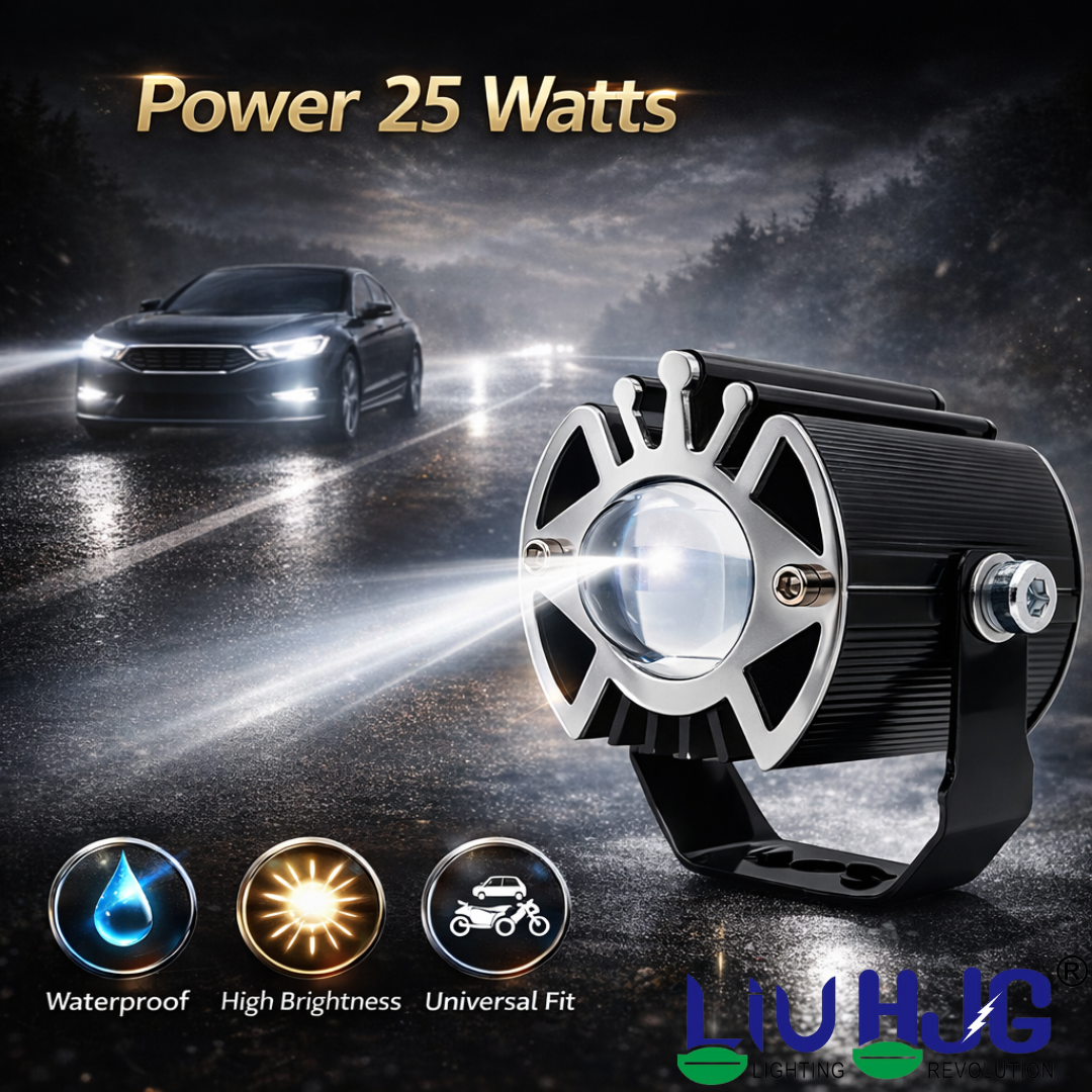 LIU HJG Super Bright LED Single Fog Light Waterproof & Dustproof 25W 12V DC Power Heat Dissipation Yellow White & Blue Devil Eye Light Reflection Universal fit for All Bikes & Cars Model (Pack of 1)