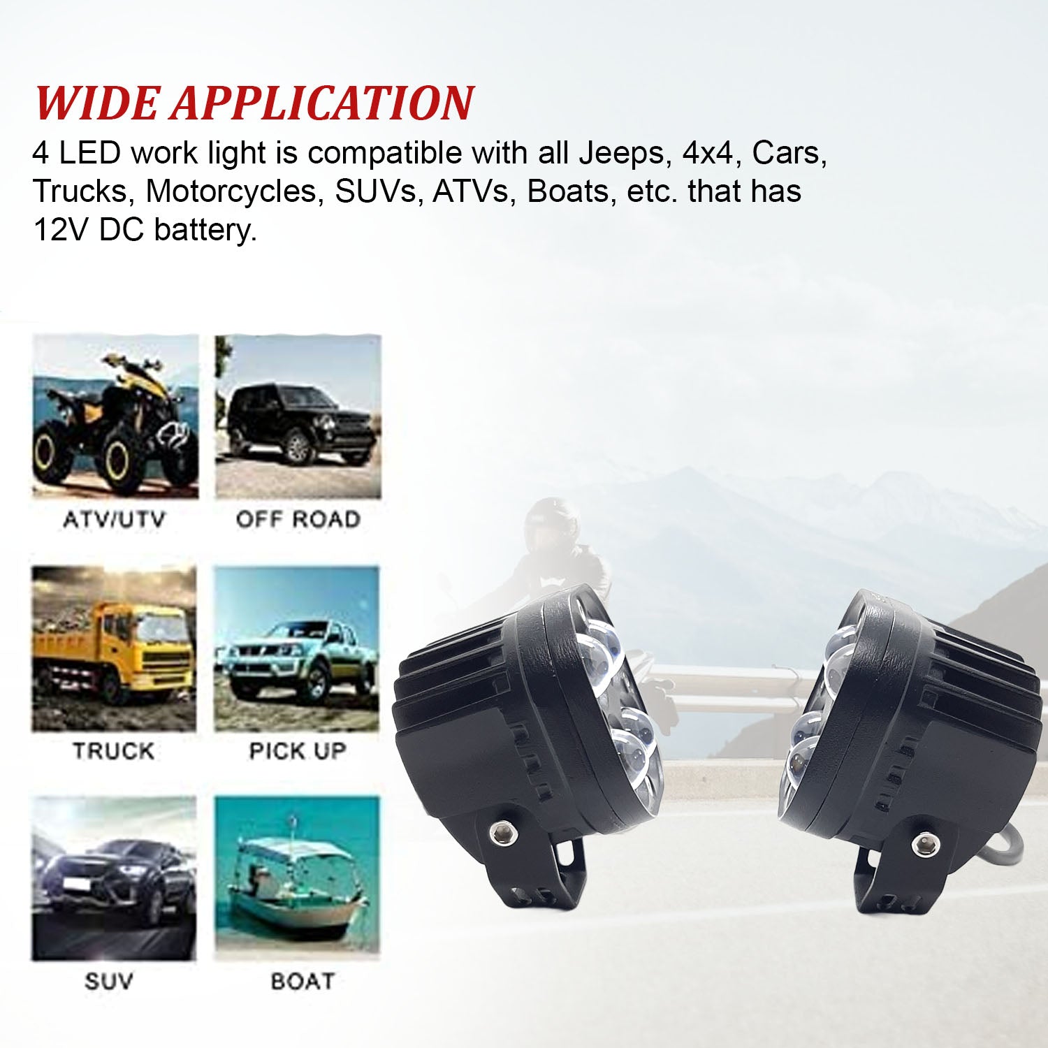 thumbnail image 2 of 2x 30W U2 LED Spot Lights – Chrome Housing – For Motorcycle, ATV, 4x4, SUV 2 of 4