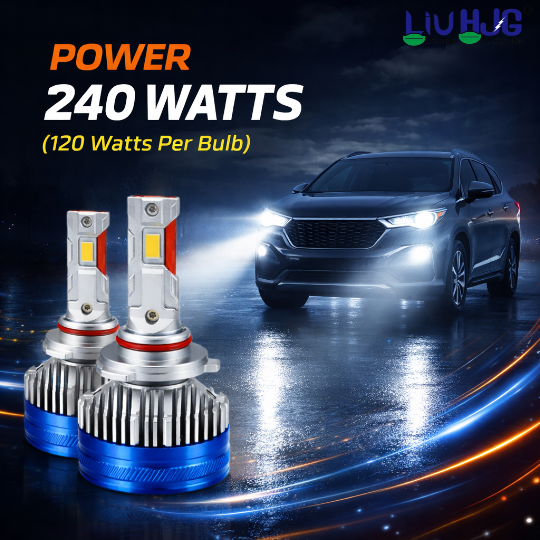 LIU HJG LED 9005 Headlight Fitting Waterproof & Heat Dissipation 120W Each (240W Total) 12V-80V DC Power High Beam White Light Reflection Universal Fit for All Bikes & Cars Model (Pack of 2)