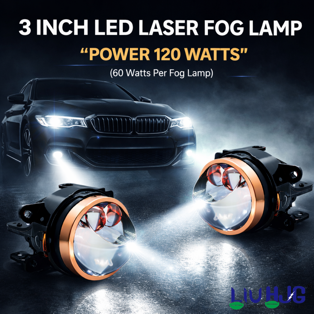 LIU HJG 3 Inch LED Projector Lens Laser Fog Lamp Waterproof & Heat Dissipation 120W 12V DC Power Yellow White & Red Devil Eye Light Reflection Universal Fit For All Bikes & Cars Model (Pack of 2