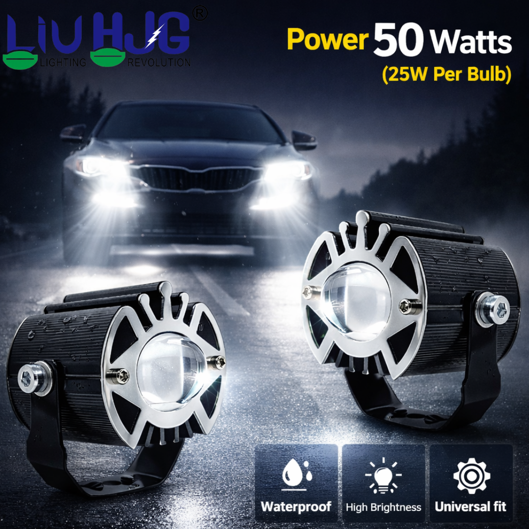 LIU HJG Ultra Bright LED Fog Light Waterproof & Dustproof 50W 12V DC Power Yellow White & Blue Devil Eye Light Reflection Universal fit for All Bikes & Cars Model (Pack of 2 With Switch)