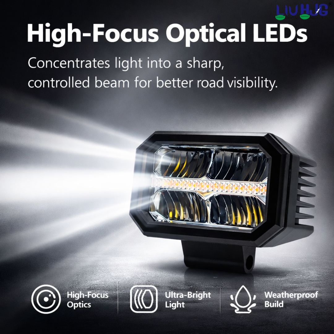 LIU HJG 4 LED High Bright Fog Light Waterproof & Dustproof 50 Watts 12V DC Power Yellow+White & Yellow DRL Light Reflection Universal fit for All Bikes & Cars (Pack of 2)