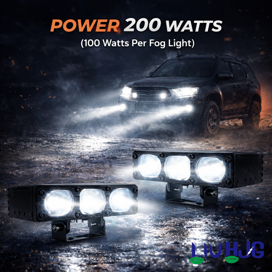 LIU HJG 3 Lens Ultra Bright LED Fog Light Waterproof 7 Dustproof 100W Each (200W Total) 12V-80V DC Power Yellow, White & Red Devil Eye Light Universal fit for All Bikes & Cars Model (Pack of 2)