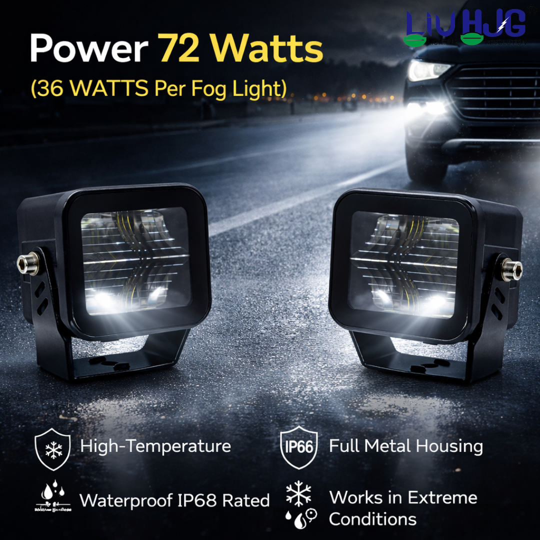 LIU HJG 4 LED Super Bright Fog Light Waterproof & Dustproof 72 Watts 12V DC Power White High Beam Light Reflection Universal fit for All Bikes & Cars (Pack of 2)