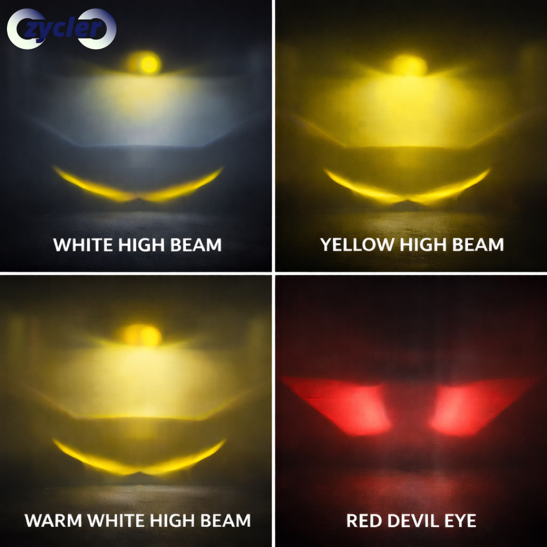 ZYCLER Triple Cut Lens Laser Premium Fog Light with Wiring Harness & Trasparent Glass Waterproof High Beam , Yellow, White, Warm White, Red Devil Eye Light Made By Fully CNC Metal 100W 12-80V DC Power Universal Fit For All Types of Vehicles (Pack of 2)