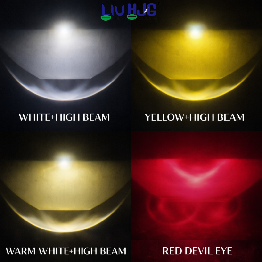 LIU HJG 3 Lens Gorilla Fog Light Waterproof & Dustproof 60W Each (120W Total) 12V-80V DC Power Yellow, White, Warm White, Red Devil Eye Light Reflection Universal fit All Bike & Car Model (Pack 2)