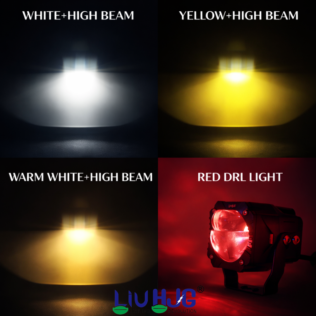 LIU HJG Gorilla Fog Dual Lens 120W Projector Fog Light | Ultra-Wide Dual Intensity LED Driving Lights | White/Yellow Beam with Red DRL Mode | Universal Fit for Cars, Bikes & SUVs