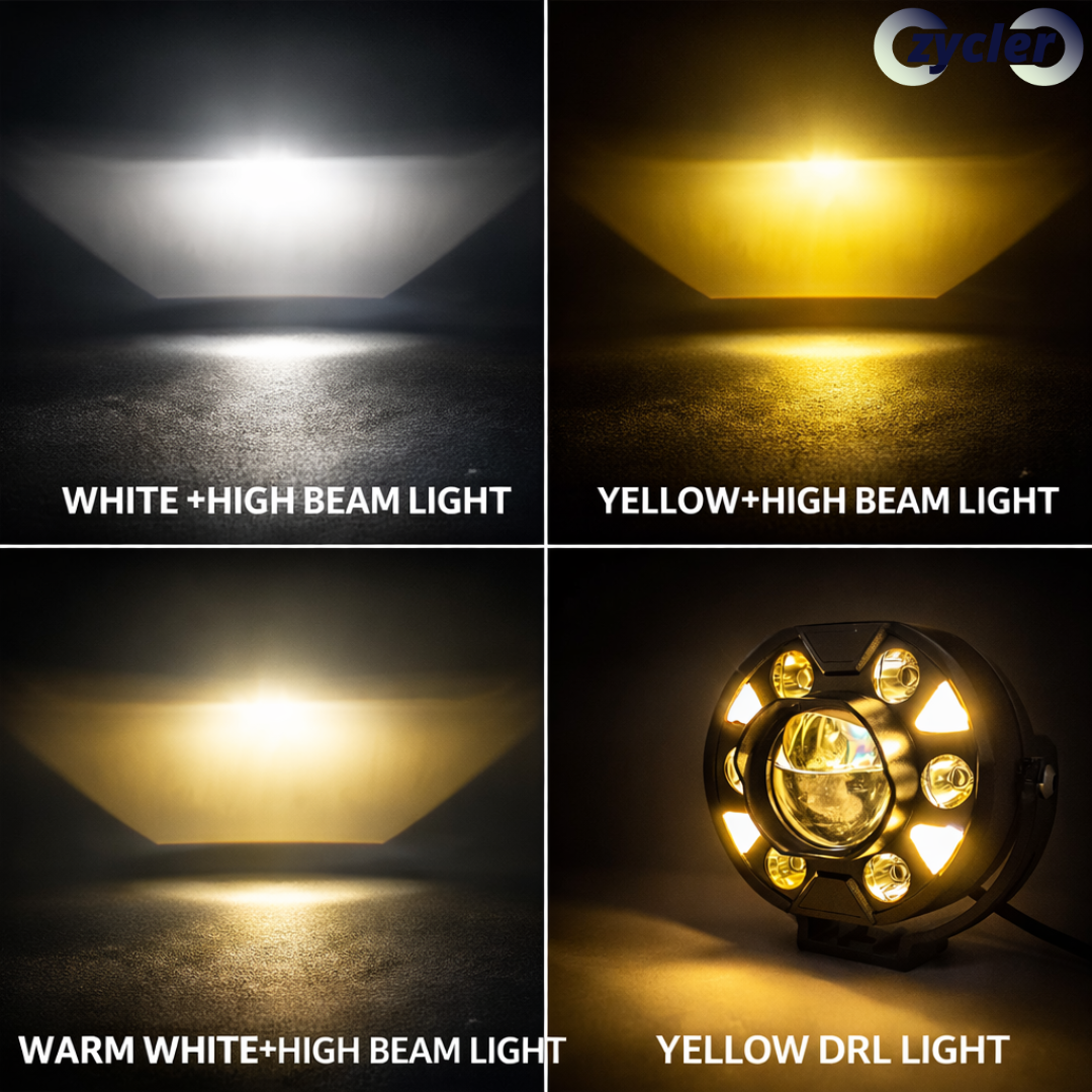 ZYCLER Dual Cut Lens 6 LED High Bright Premium Fog Light with Wiring Harness Waterproof White High Beam White, Yellow, Warm White Low Beam Light Yellow DRL Light Made By Fully CNC Metal 200W 12-80V DC Power Universal For All Types of Vehicles (Pack of 2)