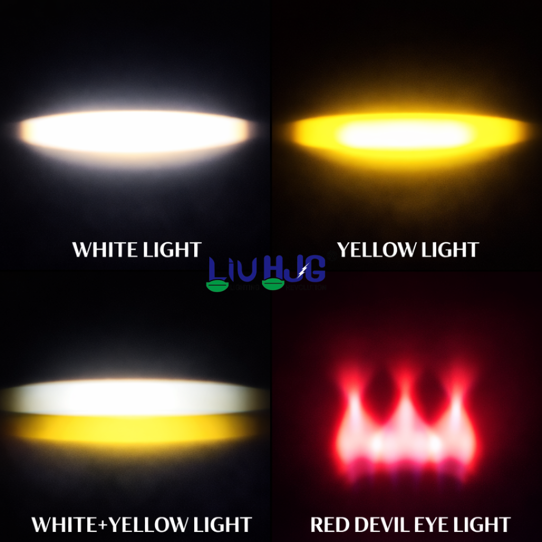 LIU HJG Single Lens High Bright LED Fog Light Waterproof & Dustproof 60W 12V-80V DC Power Yellow White & Red Devil Eye Light Reflection Universal fit for All Bikes & Cars (Pack of 2)
