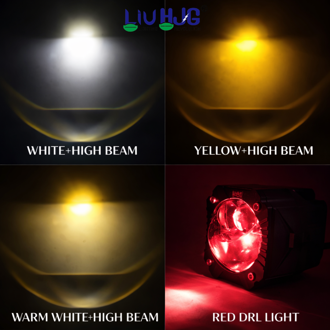 LIU HJG Wiring Harness 3 Lens Goriila Fog Light High Brightness Waterproof & Dustproof 120W 12V DC Power Yellow, White, & Red Devil Eye Light Reflection Universal fit for All Bikes And Car Models (Pack of 2)