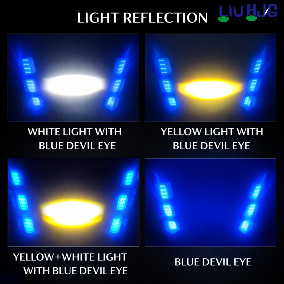 LIU HJG Ultra Bright LED Fog Light Waterproof & Dustproof 50W 12V DC Power Yellow White & Blue Devil Eye Light Reflection Universal fit for All Bikes & Cars Model (Pack of 2 With Switch)