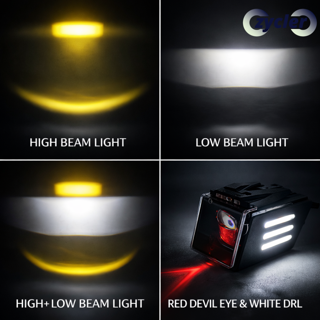 ZYCLER Dual Cut Single Lens Premium Fog Light with Wiring Harness &amp; Yellow Glass Waterproof &nbsp;White, Yellow, Red Devil Eye Light Reflection Made By Fully CNC Metal 100W 12-80V DC Power Universal Fit For All Types of Vehicles (Pack of 2)&nbsp;