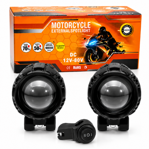AUTOPOWERZ MC Top 50W LED Fog Light Pair Set with Handlebar Switch and 12 Months Warranty