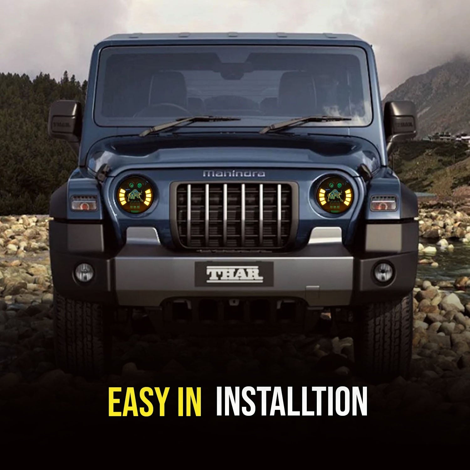 AUTOPOWERZ® 7 Inch Round BULL Headlight ( 7 Inch Bull Headlight) White/Yellow & Multicolour Light Effect With Bull Logo