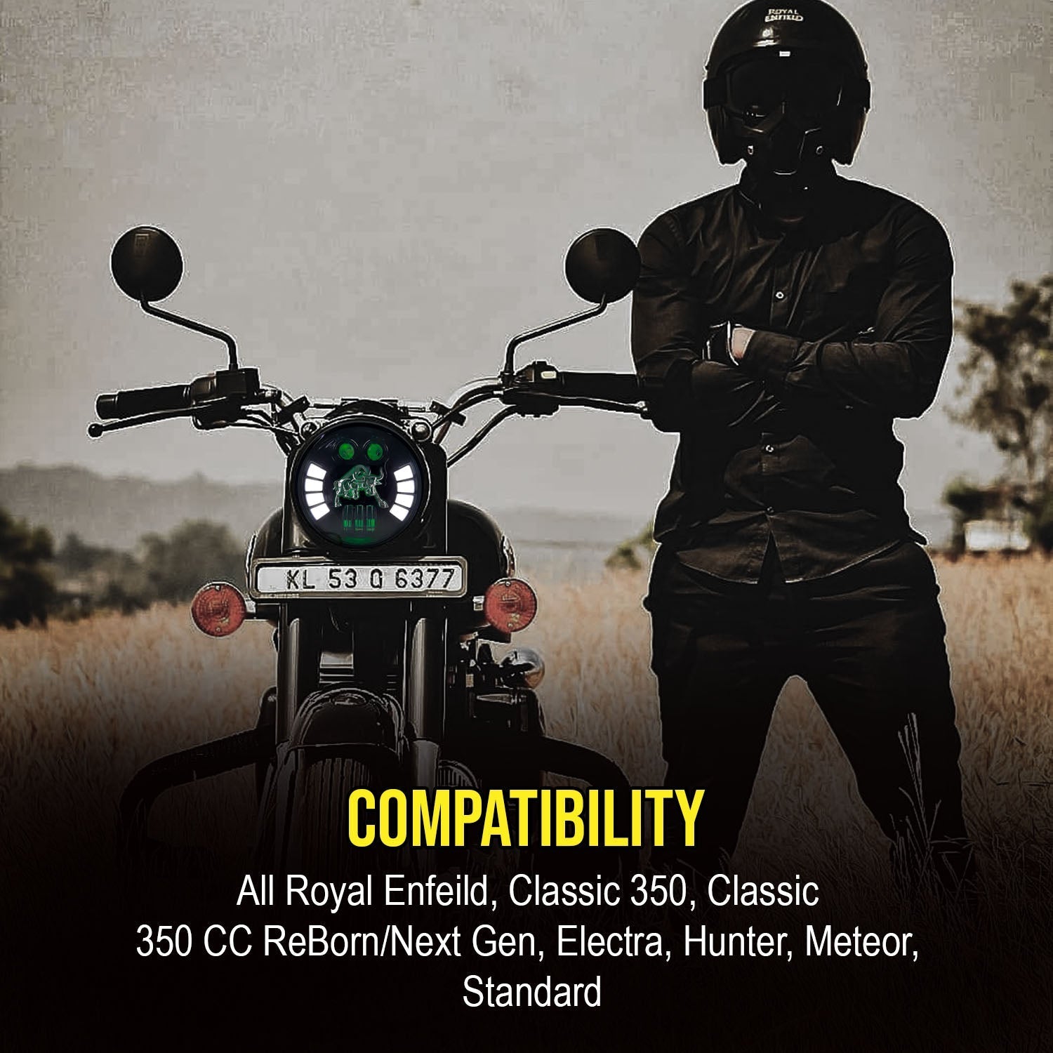 AUTOPOWERZ® 7 Inch Round BULL Headlight ( 7 Inch Bull Headlight) White/Yellow & Multicolour Light Effect With Bull Logo