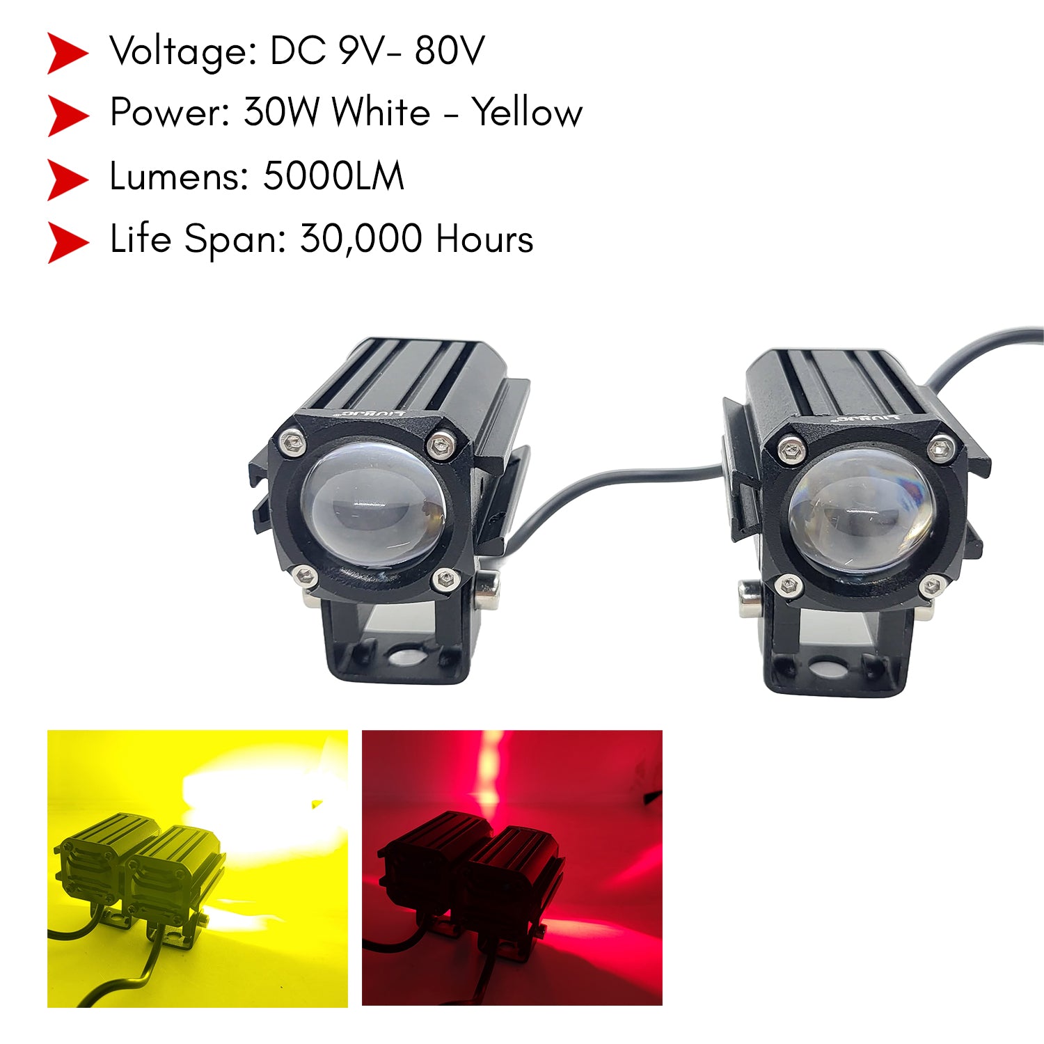 60W White/Yellow with RED Devil Eye LED Fog Light