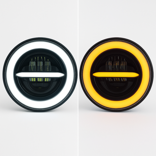 LIU HJG 7 inch headlight, yellow/white drl headlight, round led headlight, liu hjg thick drl headlight, round led headlight, liu hjg round headlight with drl