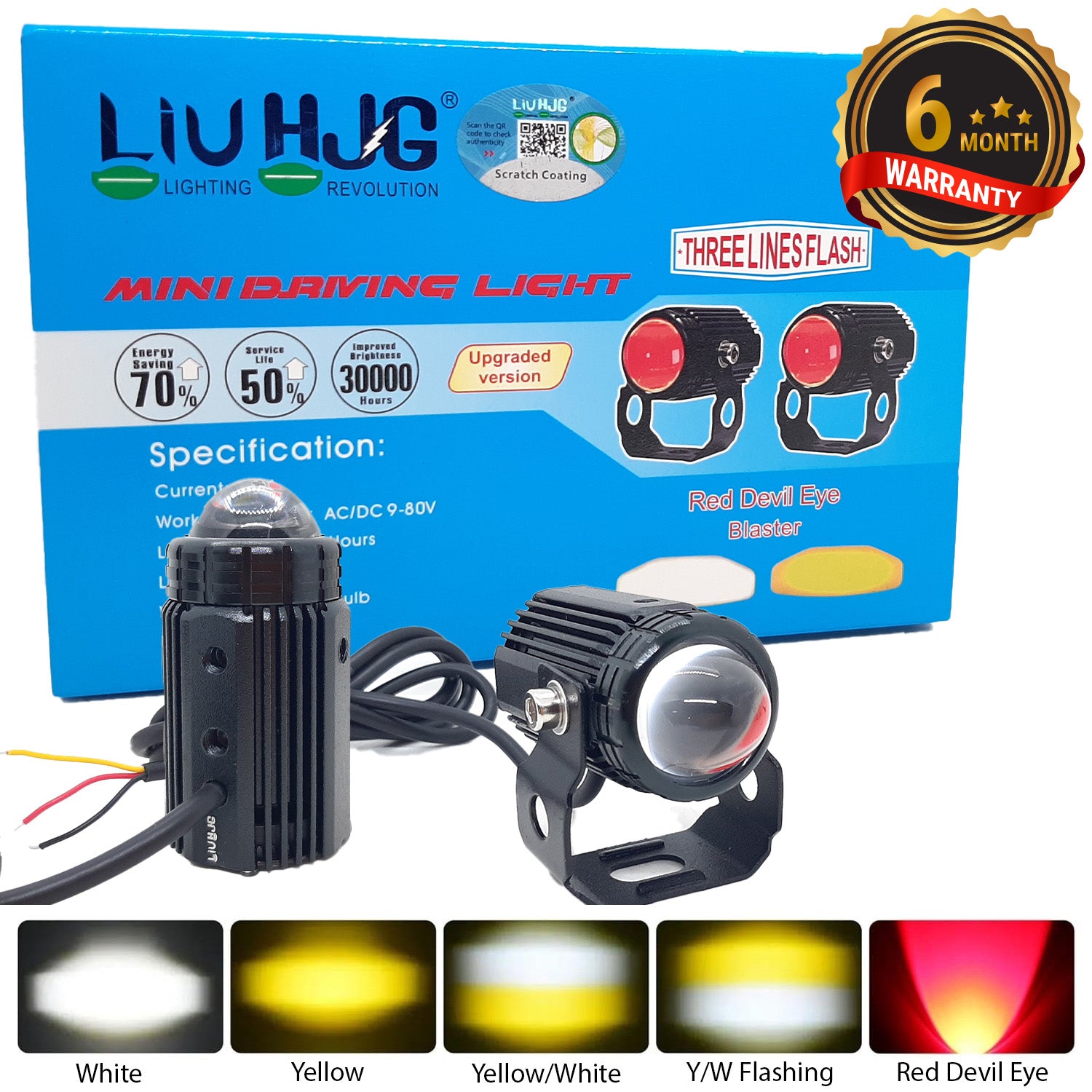 Original LIU HJG V3 Mini Drive, Red Devil Eye, Yellow White Flashing