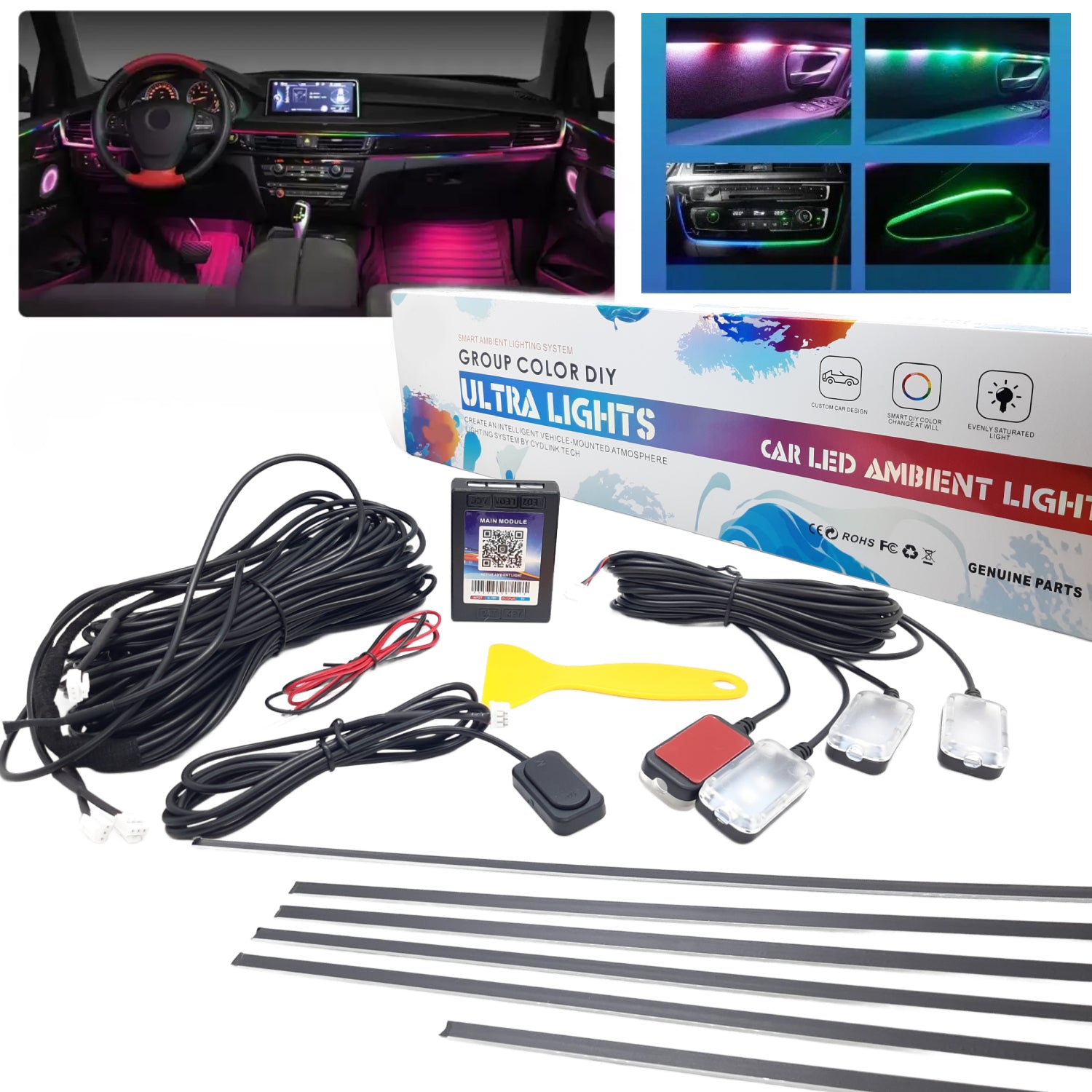 K4 Ultra Ambient Lights Multi Color In Single Strip in Running Style For Car Interior - Set Of 10