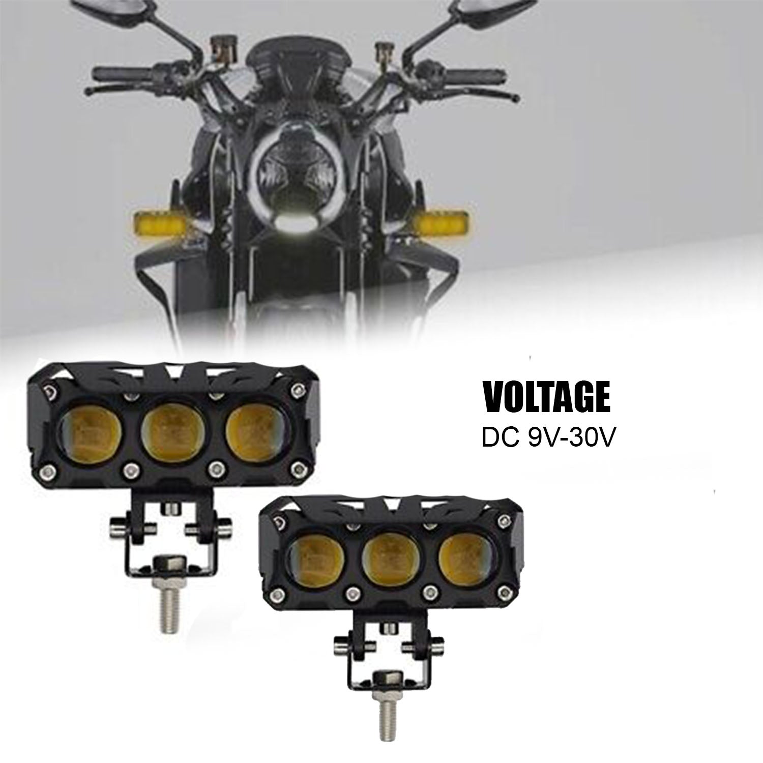 HJG Triple Lens Headlight LED Work Light Fog Lamp Dual Color Motorcycle Lights Spot Light High beam/Low beam(9-60V DC - 90W) With Wiring Kit