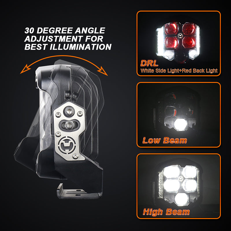 DRL, Low Beam, High Beam with 30 Degree Angle Adjustment