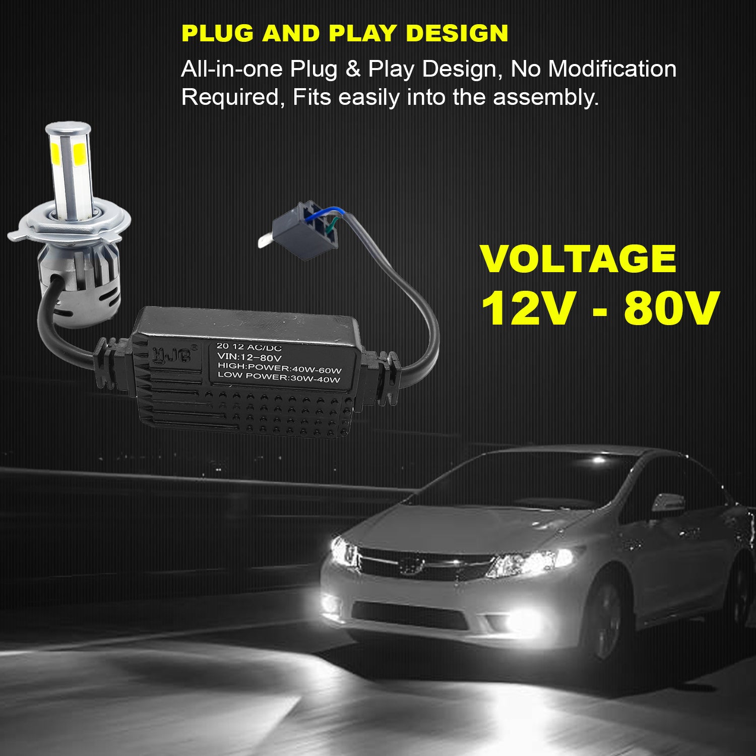 HJG M4 AC-DC 40W/60W H4 Fitting LED Headlight Bulb for Motorcycle & Ca