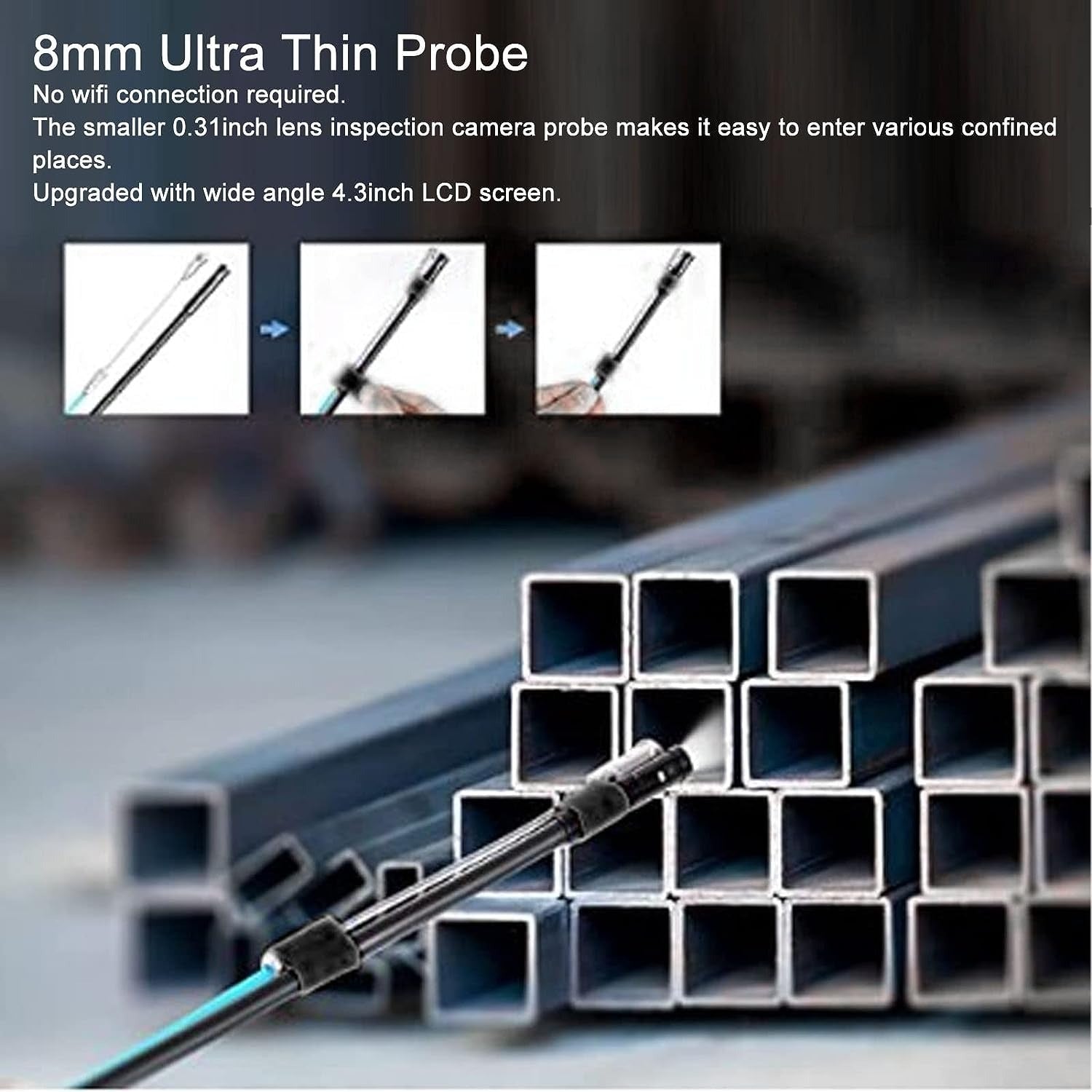 Borescope, 1080P Image IP67 2600mAh Battery 4.3Inch Color Screen Easy To Use Endoscope Camera for Car Diagnose,Wall Construction,Auto Repair,Trucks And Multi-Purpose Use