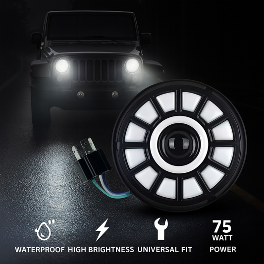 LED headlight installed on Jeep - performance shot