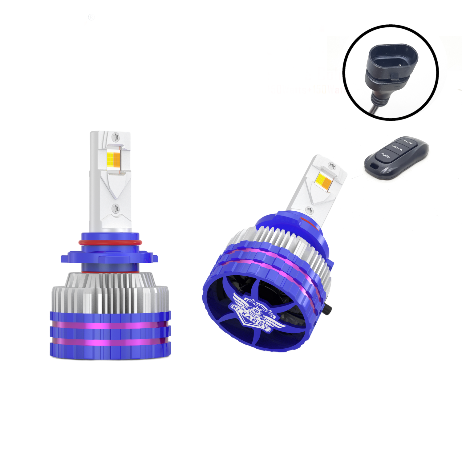 300W YELLOW/WHITE CAR LED HEADLIGHT BULB WITH REMOTE CONTROL