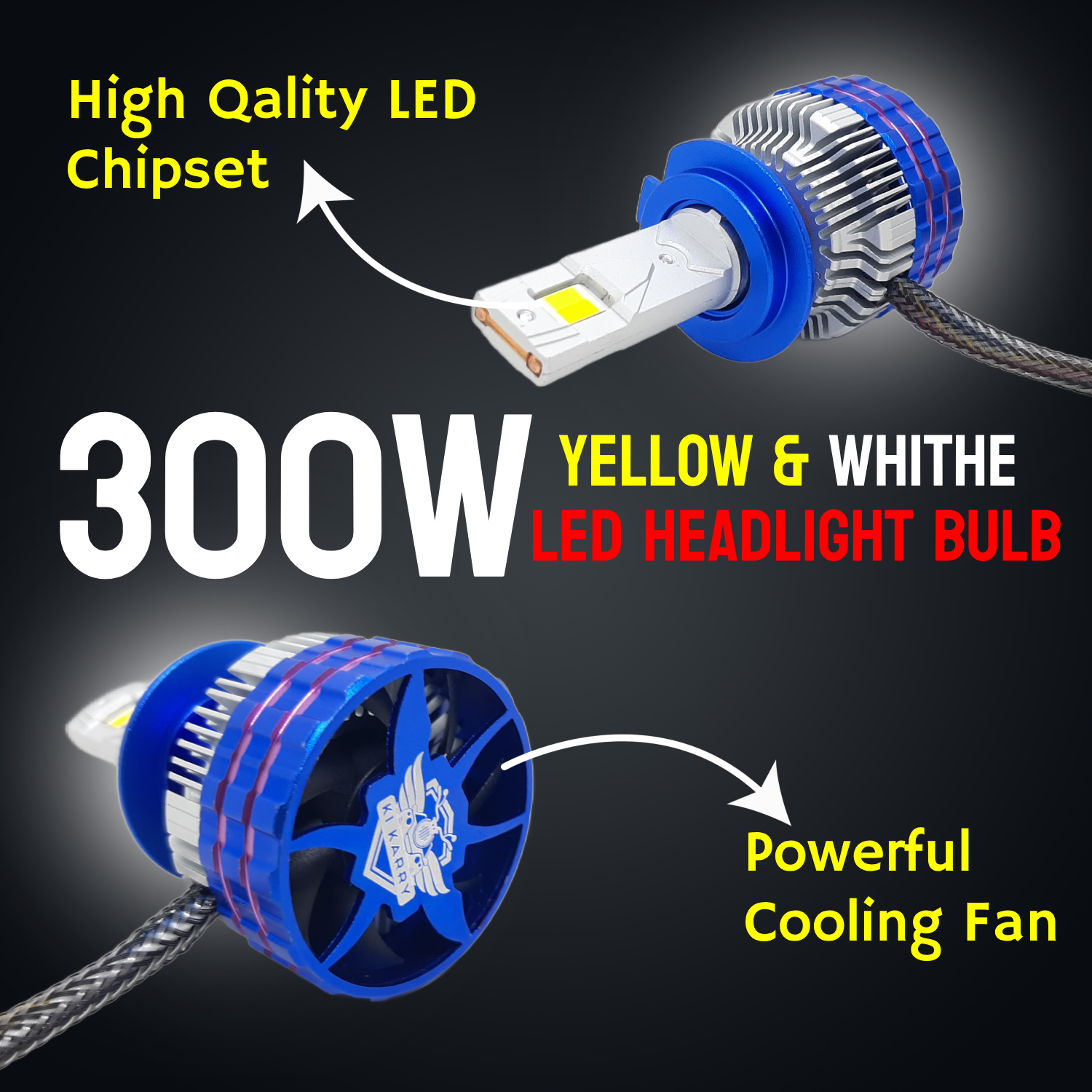 300W YELLOW/WHITE CAR LED HEADLIGHT BULB WITH REMOTE CONTROL