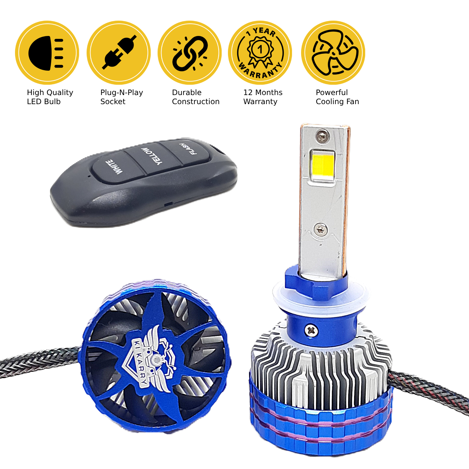 300W YELLOW/WHITE CAR LED HEADLIGHT BULB WITH REMOTE CONTROL