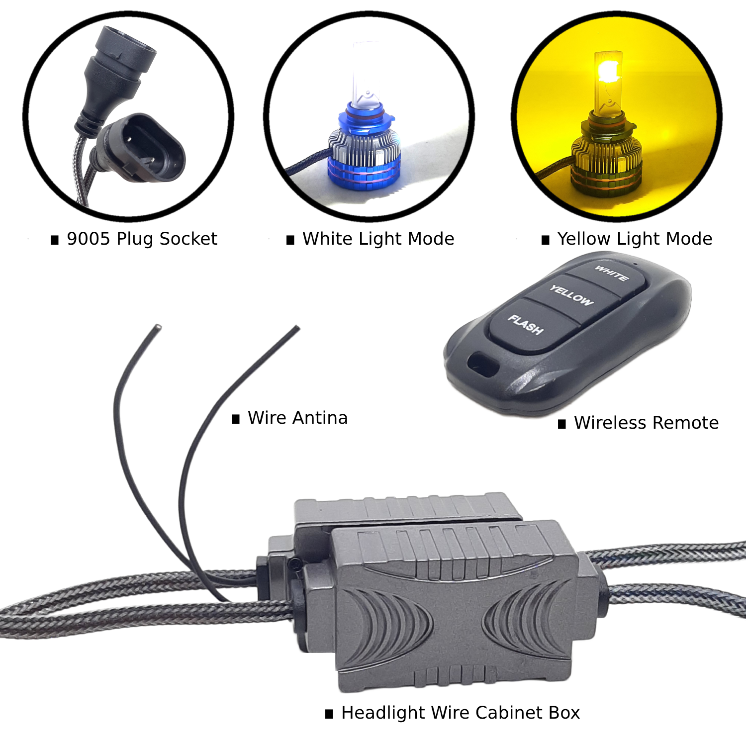 300W YELLOW/WHITE CAR LED HEADLIGHT BULB WITH REMOTE CONTROL