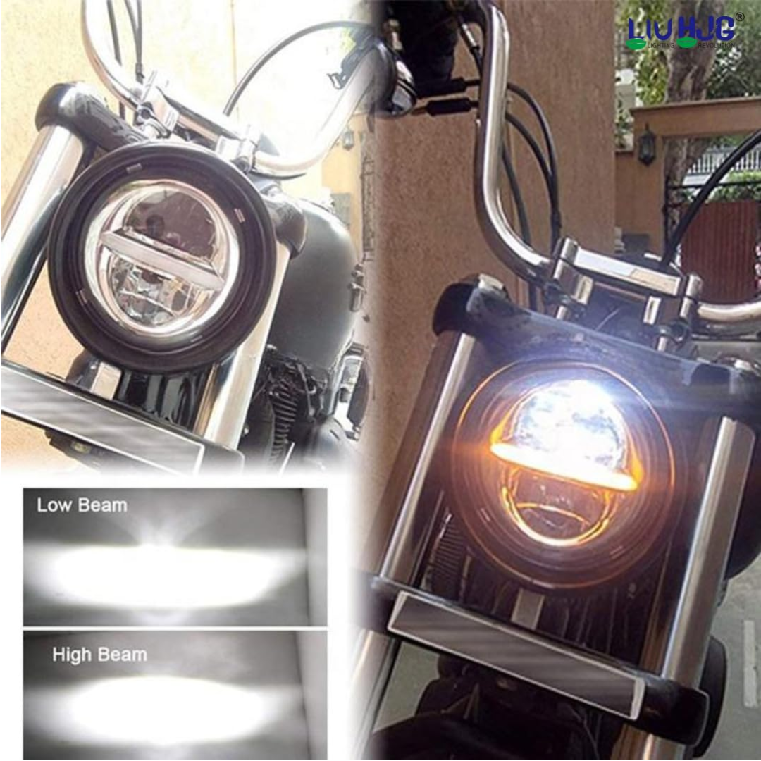 LIU HJG® 7 Inch 90W Round LED Headlight with Minus DRL & Amber Indicator for Thar & Bullet (Pack of 1)