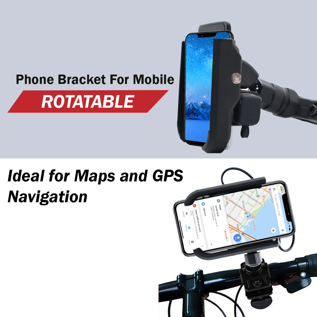 Autopowerz Universal CNC, Motorcycle Handlebar Mount Holder Stand for 3.5-6.2 Inch Mobile, GPS, Action Camera, Anti-Slip Fixed Bracket Shockproof (Heavy CNC USB)