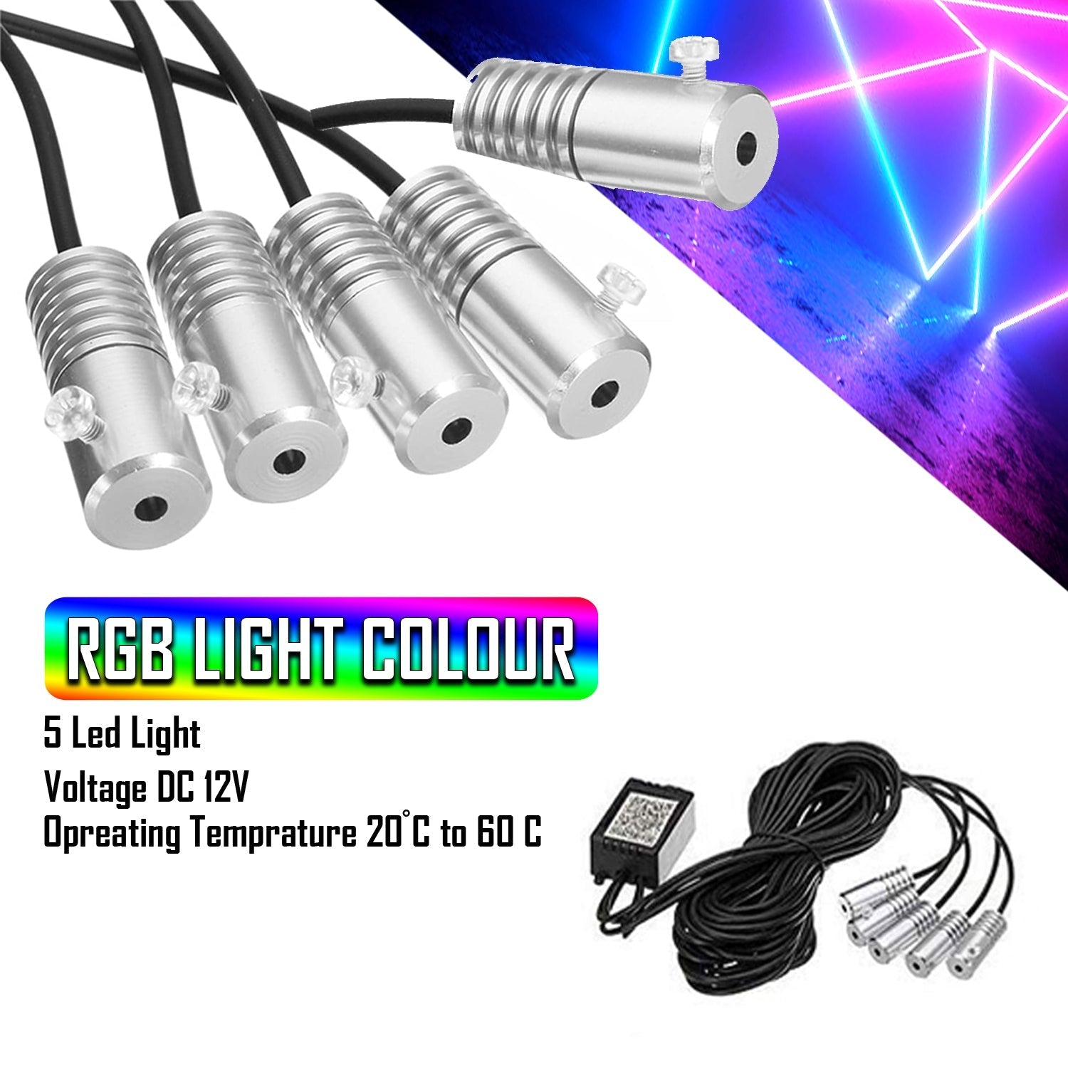 Multicolor RGB Sound Active Car Atmosphere Ambient Lighting Kit - Wireless Bluetooth APP Control
