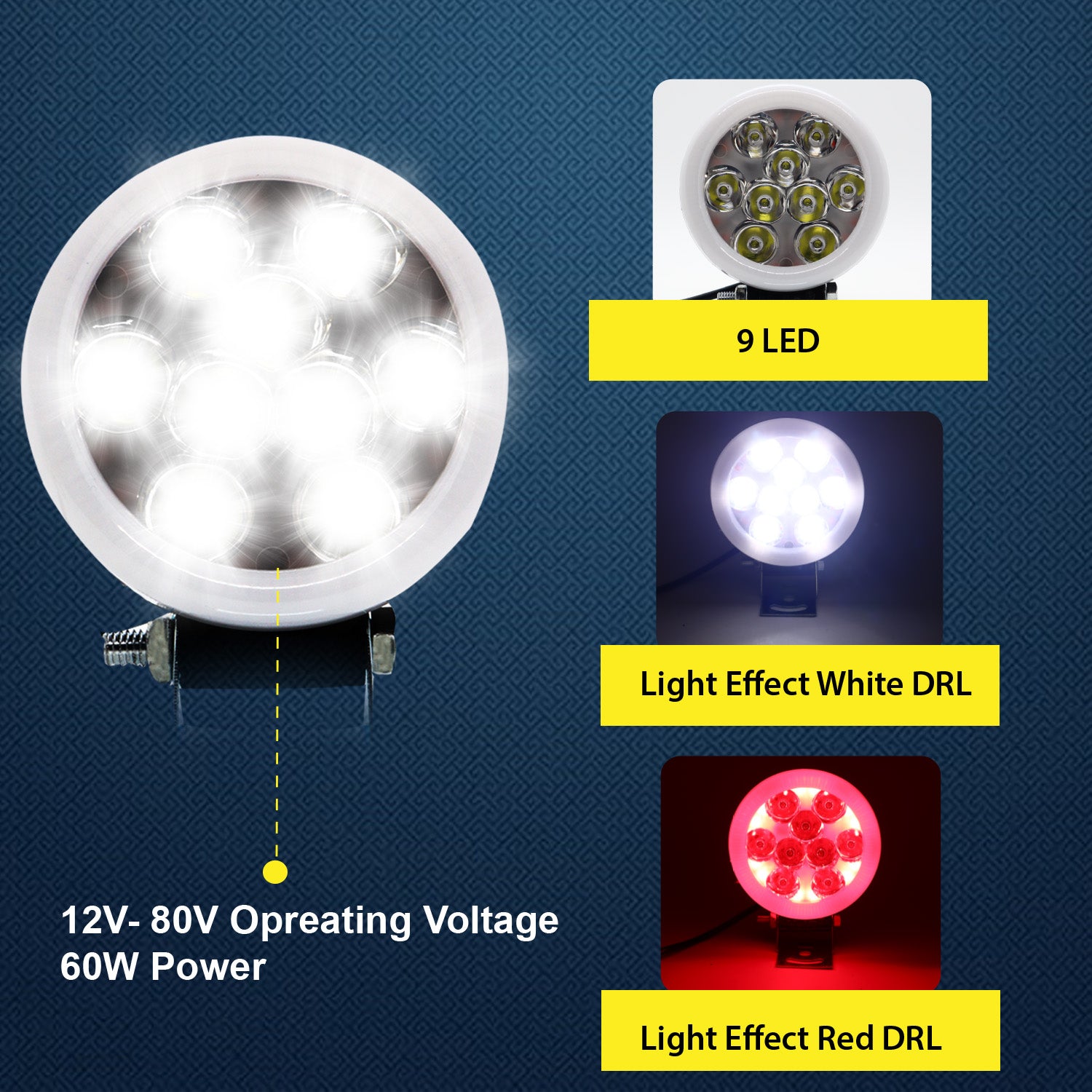 AUTOPOWERZ 27W 9-LED Round Auxiliary Fog Light with Red DRL Ring (White Beam, DC 9V–80V, 6000LM)